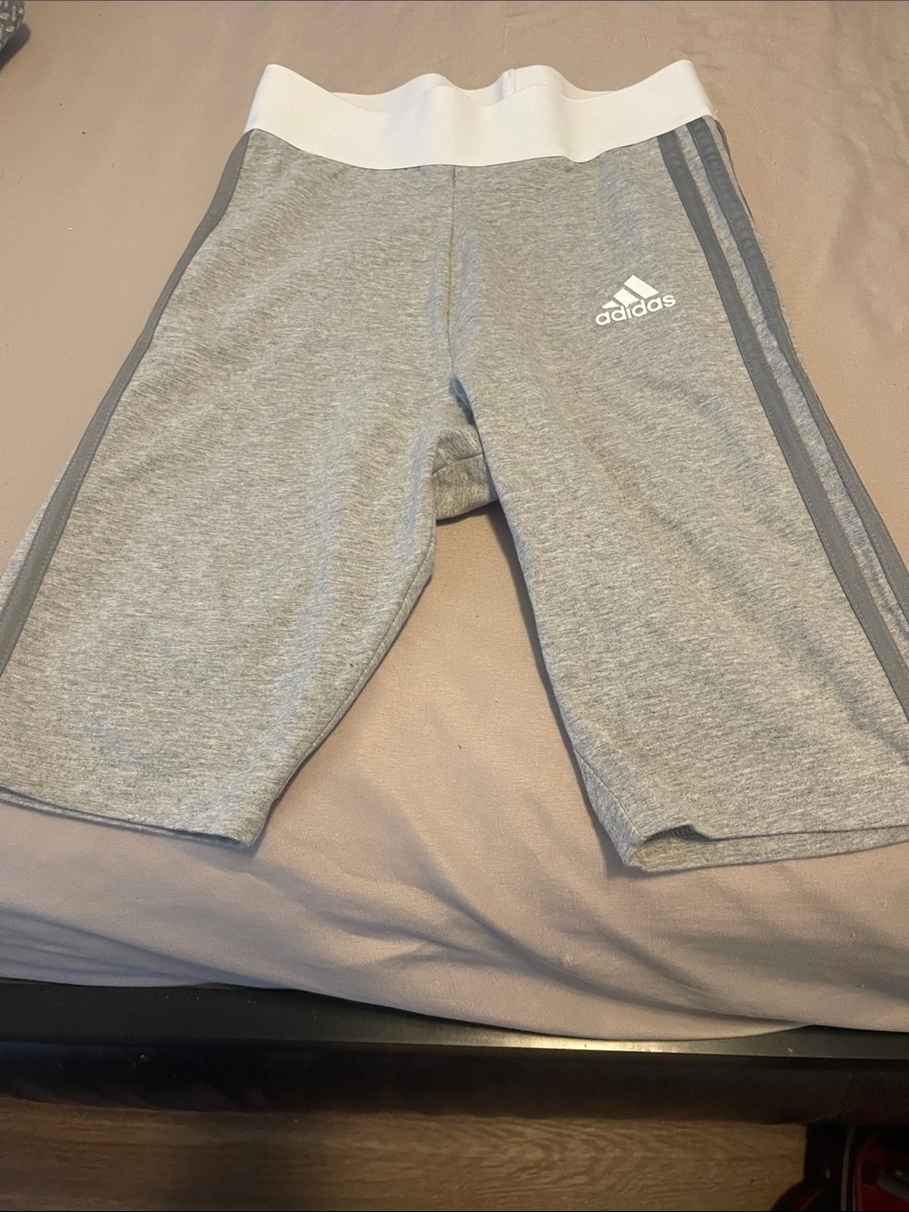 adidas Gray Shorts with White Waistband and Side Stripes